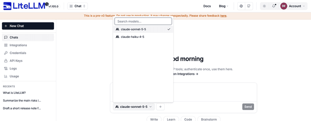 The open model list with a search box