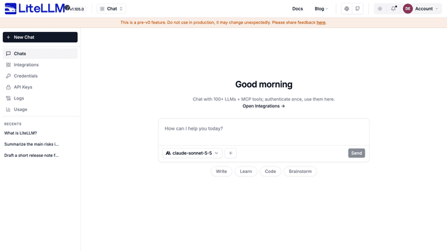 A new chat in the Chat UI with the message box and the model list
