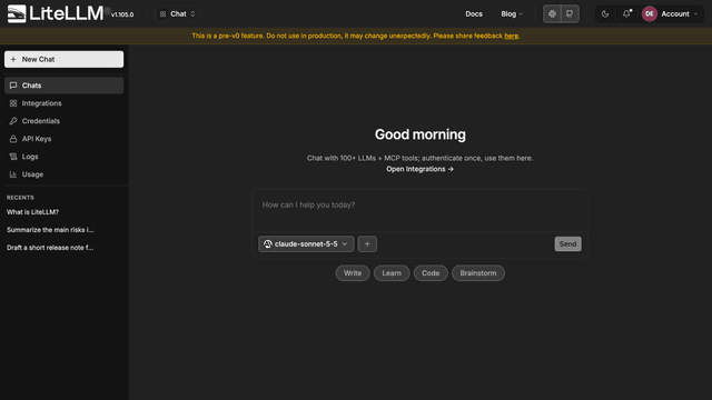 A new chat in the Chat UI with the message box and the model list
