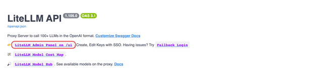 Swagger page with the Admin UI link