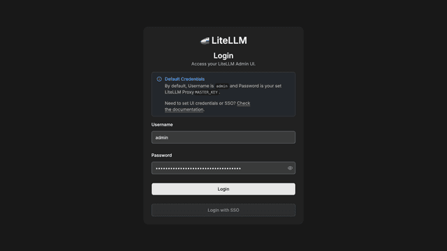 LiteLLM Admin UI login page