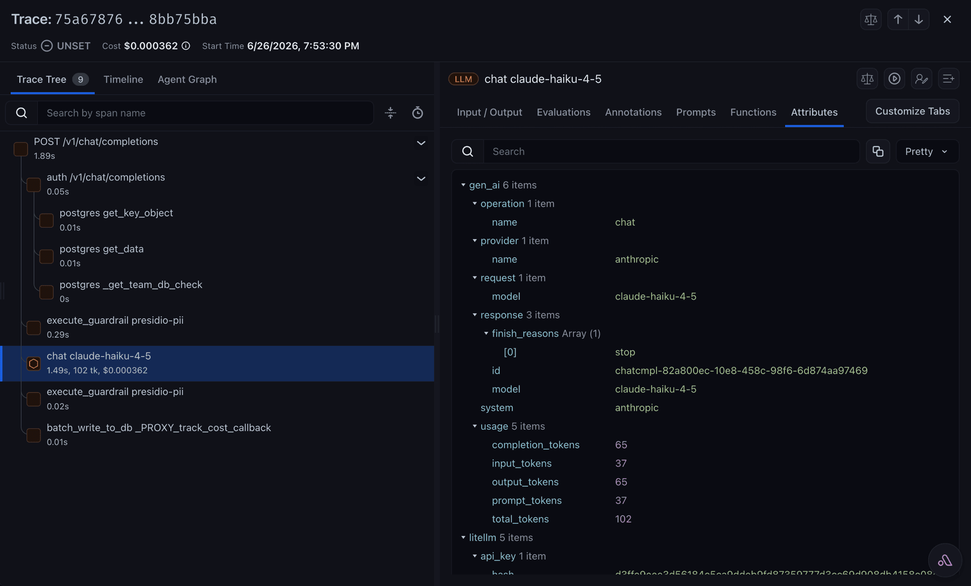 LiteLLM trace in Arize