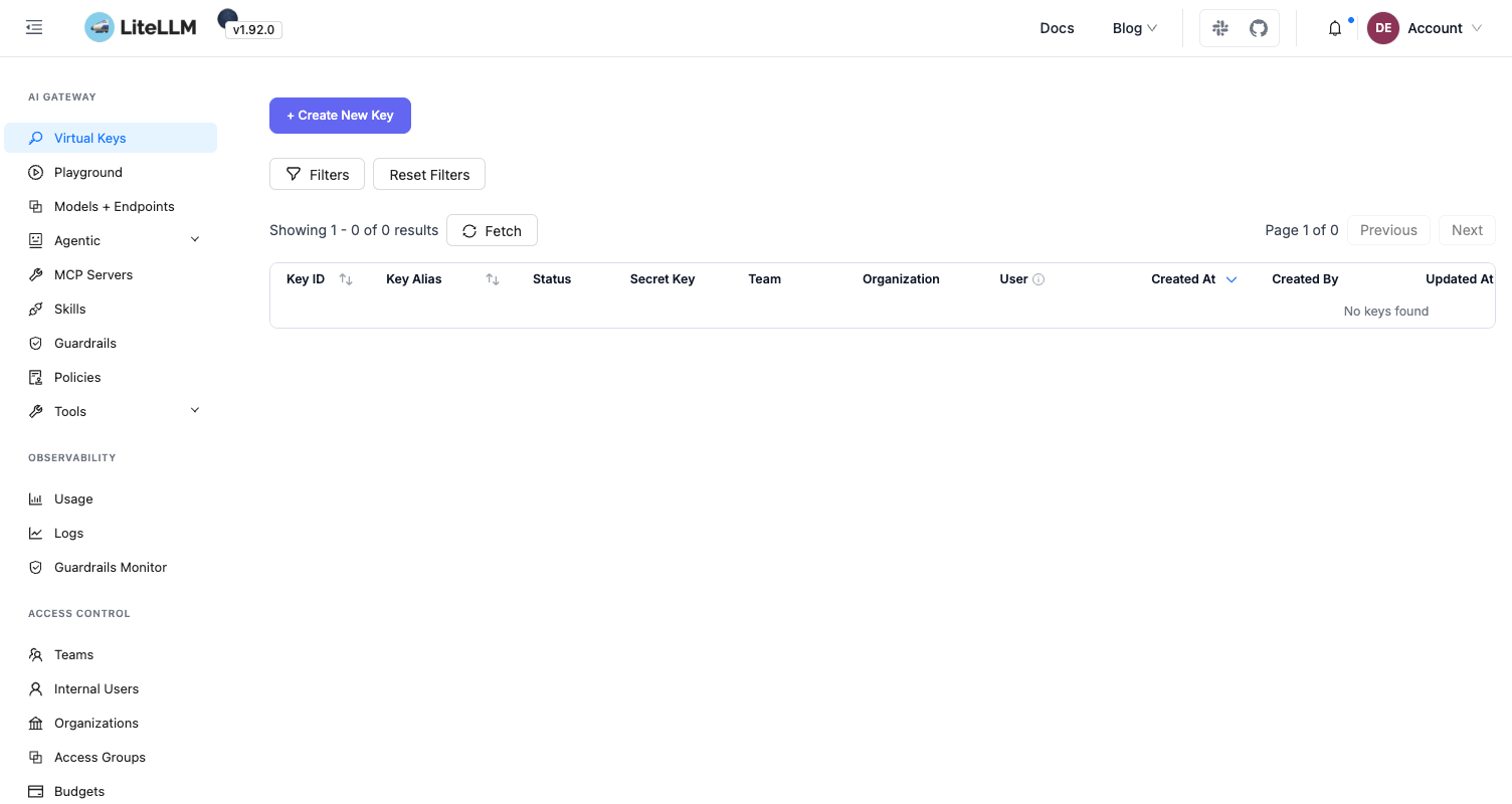 Creating a virtual key in the LiteLLM Admin UI