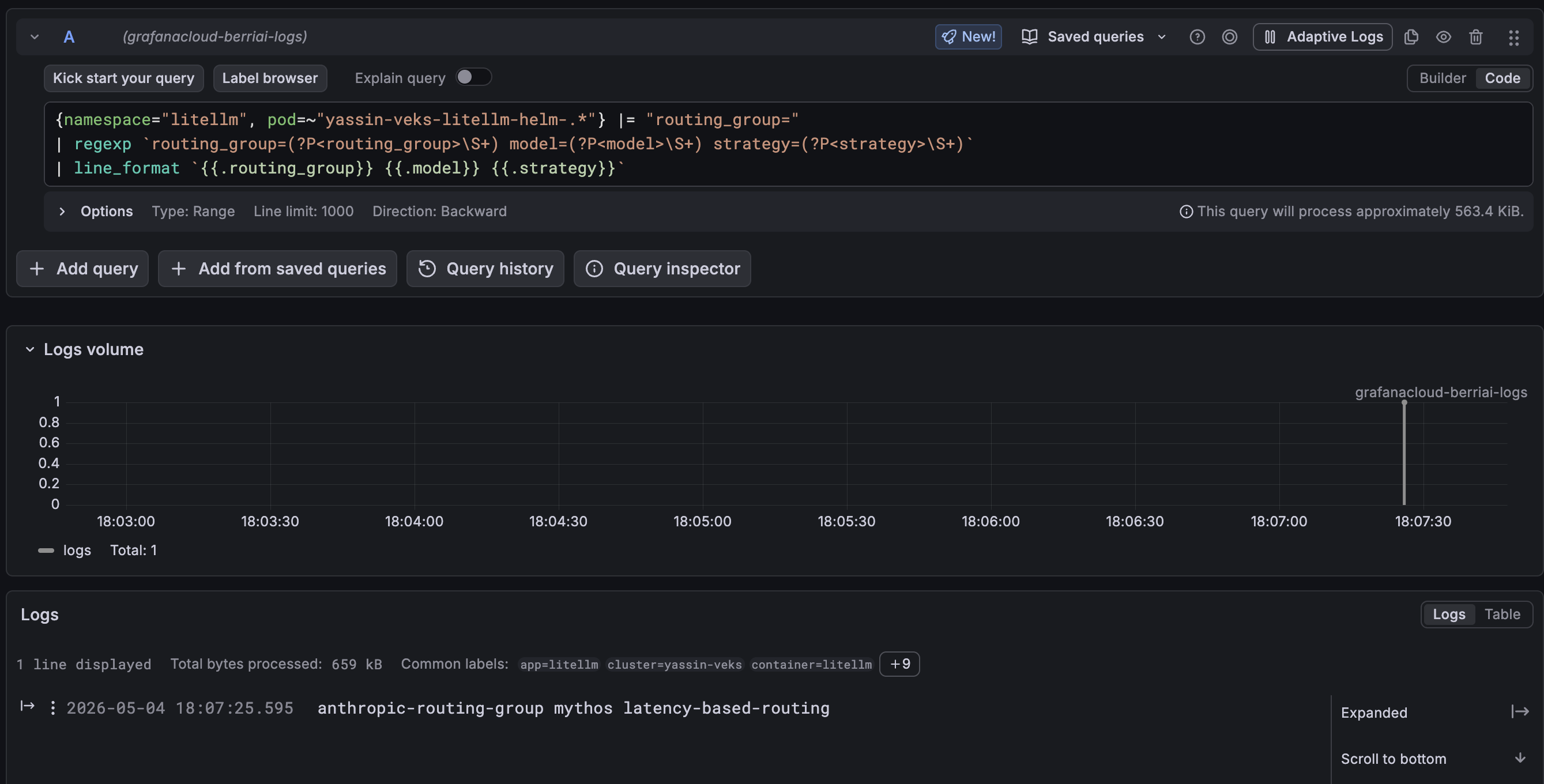 Verify the routing group in logs